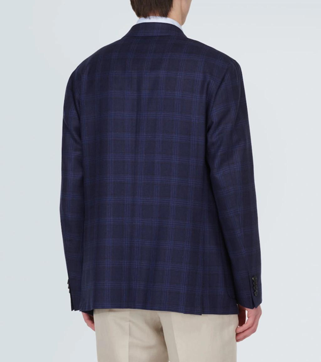 CANALI Kei Checked Silk And Wool Blazer In Blue Product Image