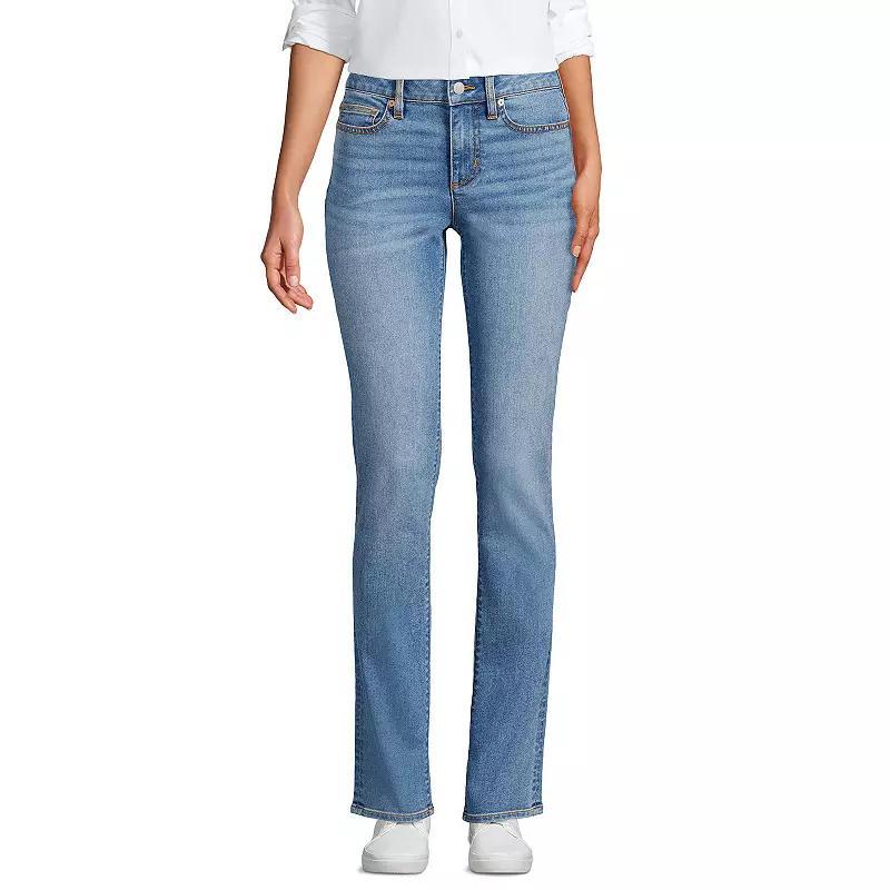 Petite Lands End Mid-Rise Straight Leg Jeans, Womens Blue Tide Blue Product Image