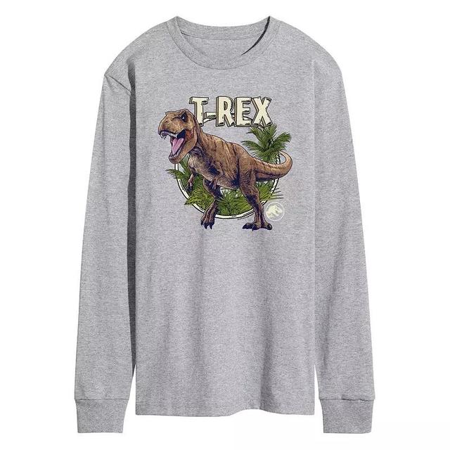 Mens Jurassic World Tyrannosaurus Rex Long Sleeve Graphic Tee Grey Gray Product Image