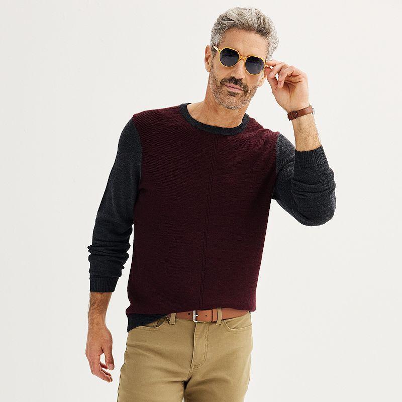 Mens Apt. 9 Merino Textured Colorblock Sweater Dark Red Product Image