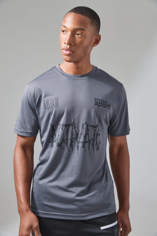 Man Active Gothic Print Performance Reg Fit T-shirt | boohooMAN USA Product Image