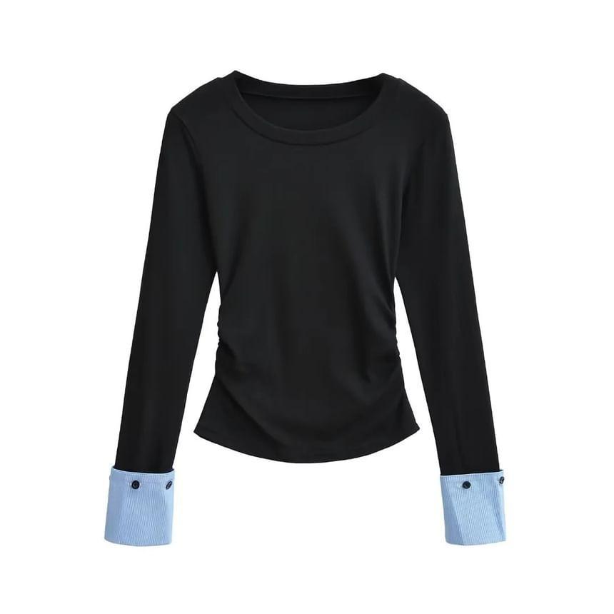 Mock Two-Piece Long-Sleeve Crewneck Tee Product Image