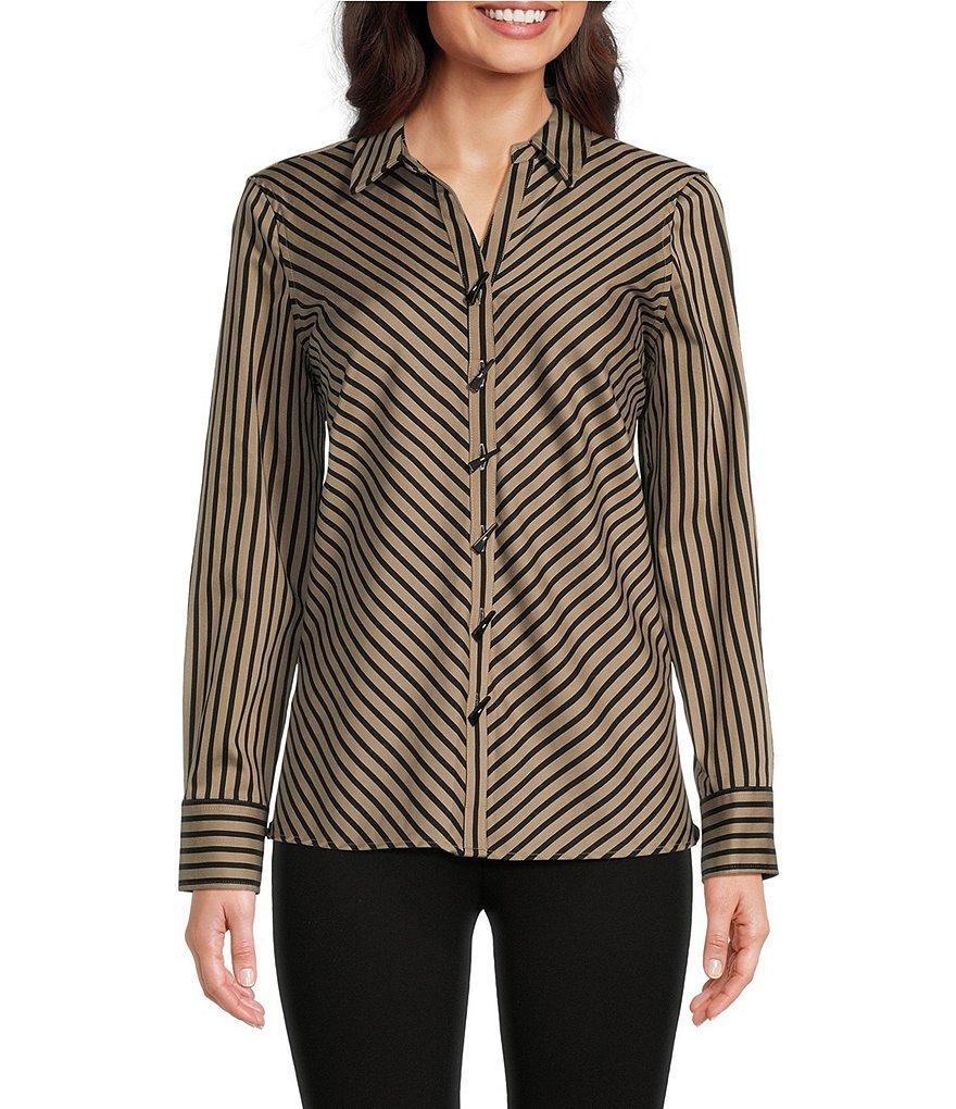 Ali Miles Stretch Stripe Print Point Collar 3/4 Sleeve Tunic Product Image