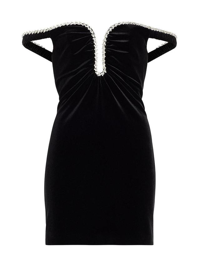 Womens Diamant-Embellished Velvet Off-the-Shoulder Minidress Product Image