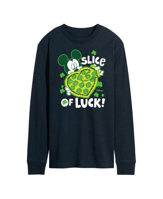 Disneys Mickey Mouse Mens Slice Of Luck Long Sleeve Graphic Tee Blue Product Image