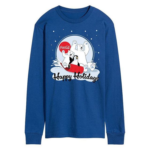 Mens CocaCola Happy Holiday Sled Long Sleeve Graphic Tee Med Blue Product Image