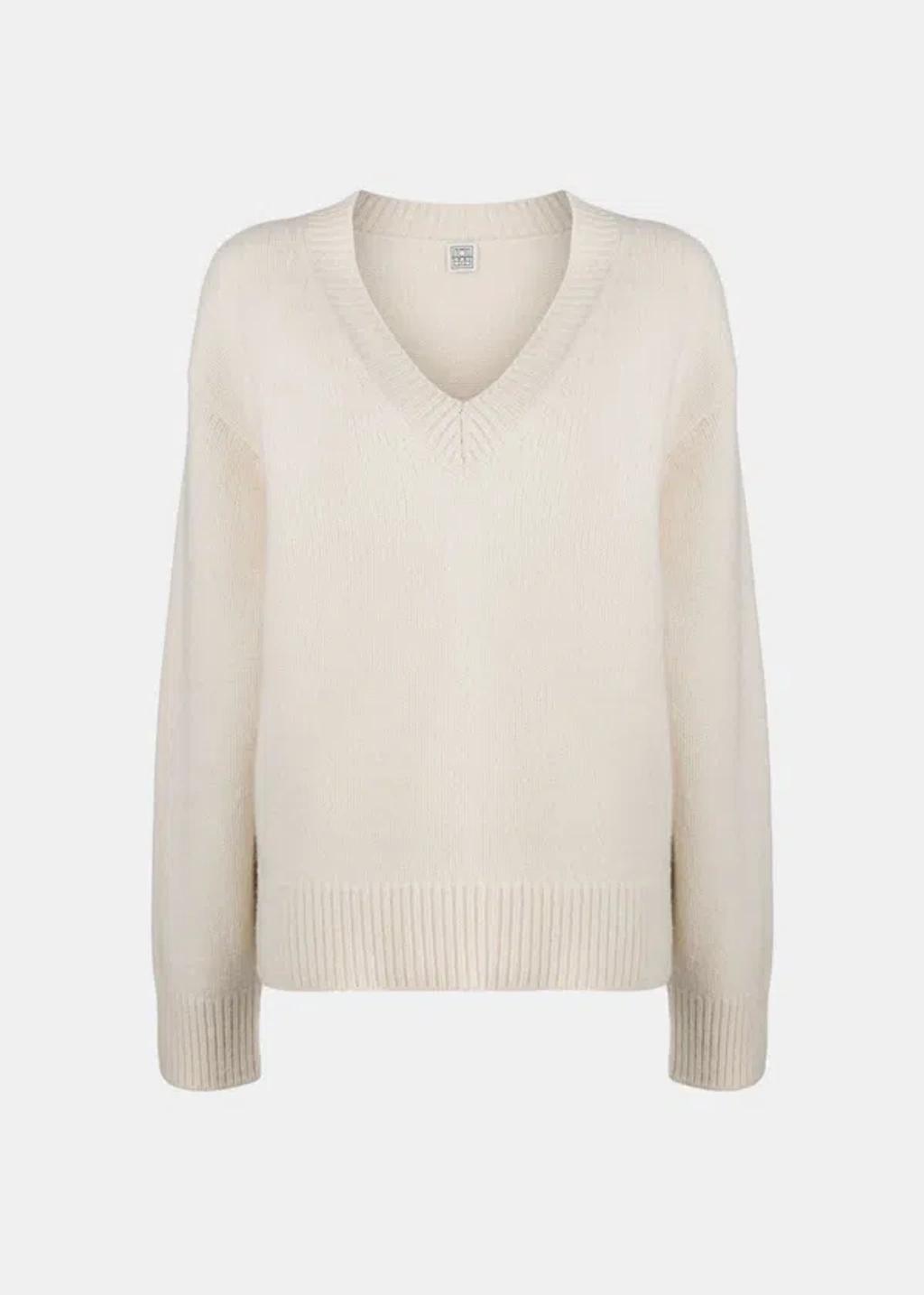 Dropped-shoulder V-neck Jumper In White Product Image