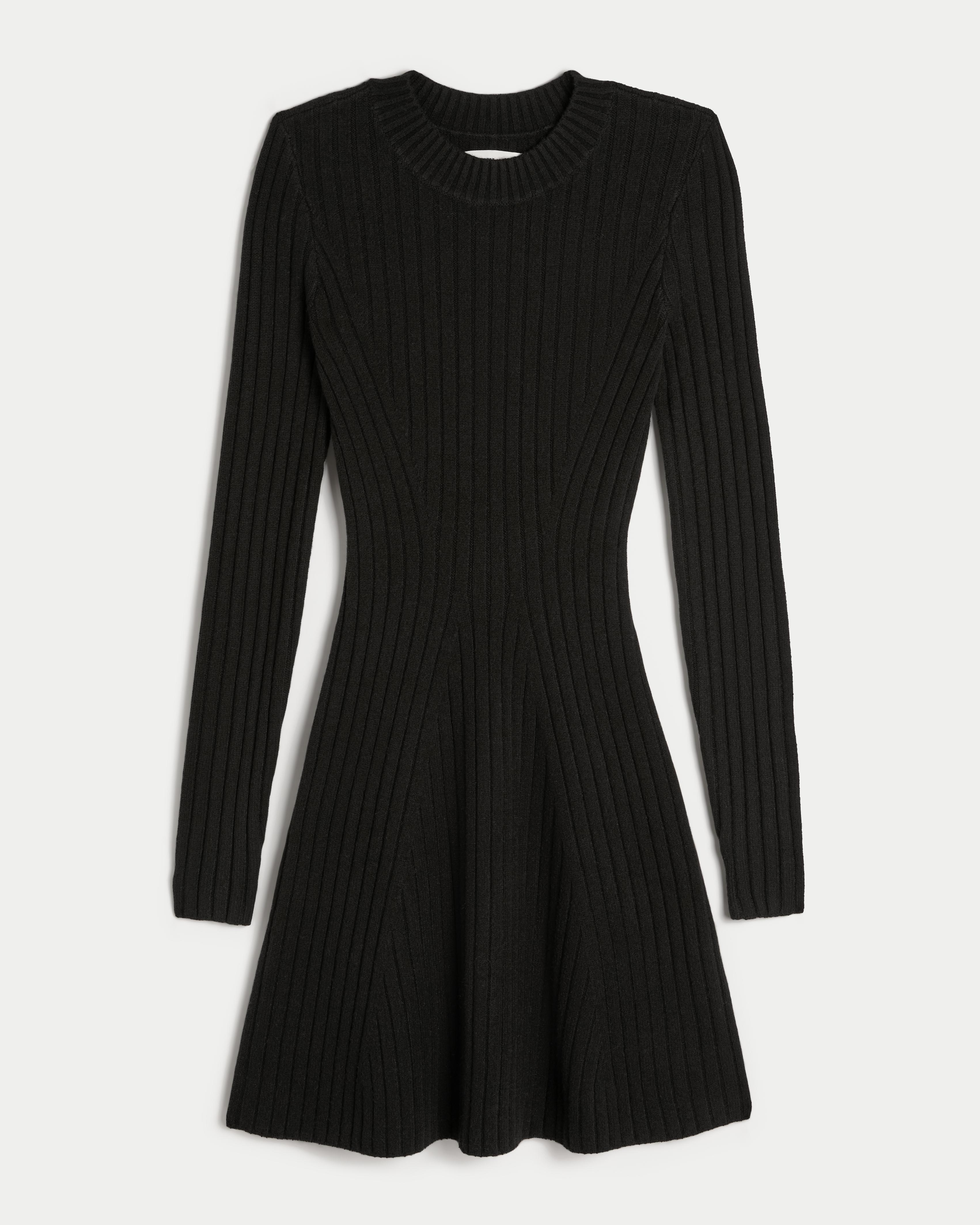 Ribbed Skater Mini Sweater Dress Product Image