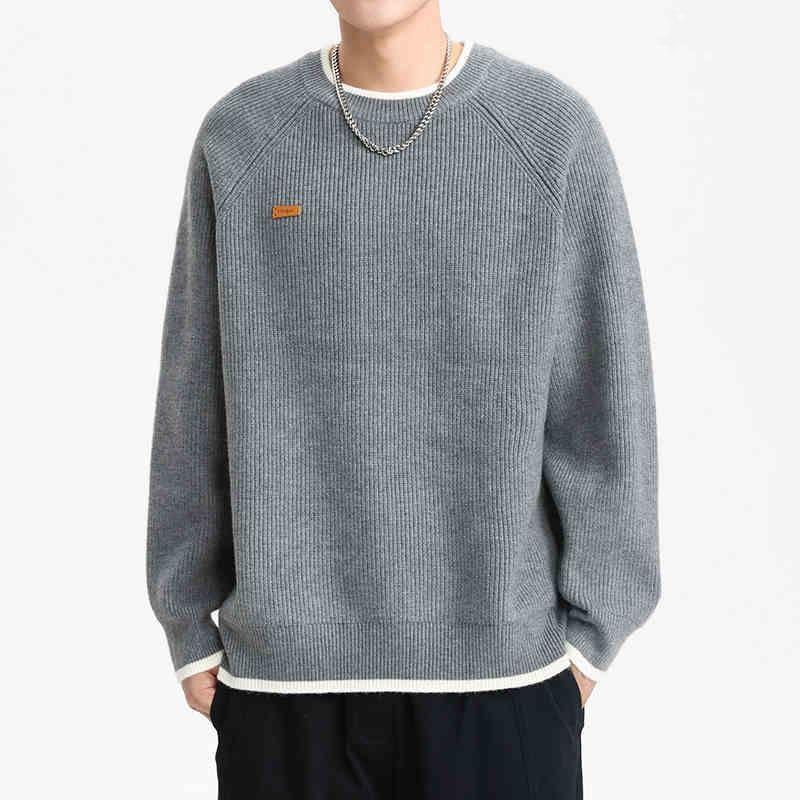 Crew Neck Contrast Trim Ribbed Sweater Product Image