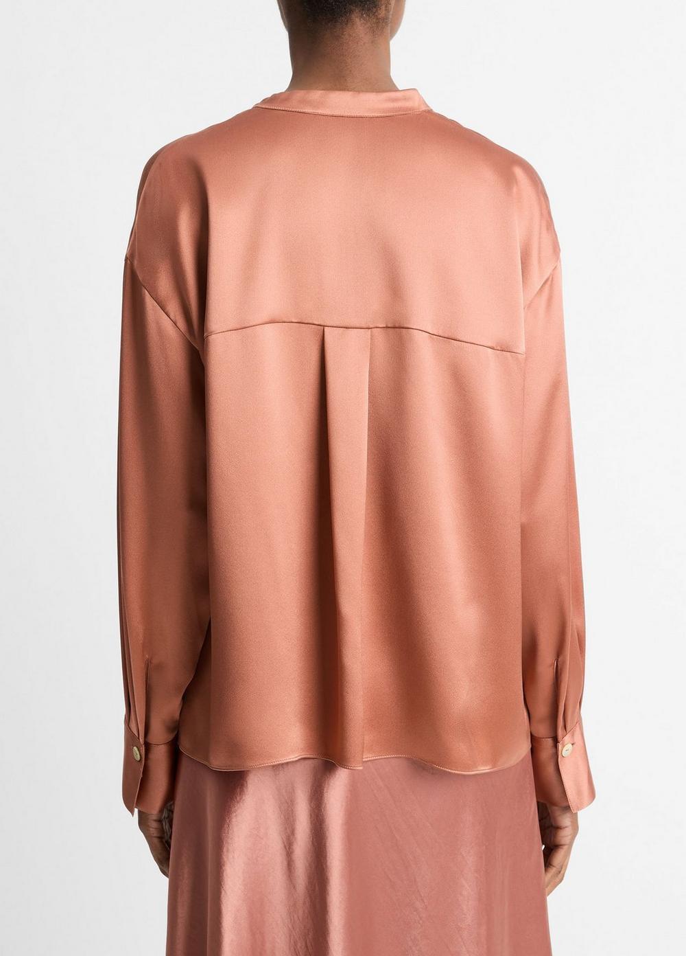 Silk Draped Stand-Collar Blouse Product Image