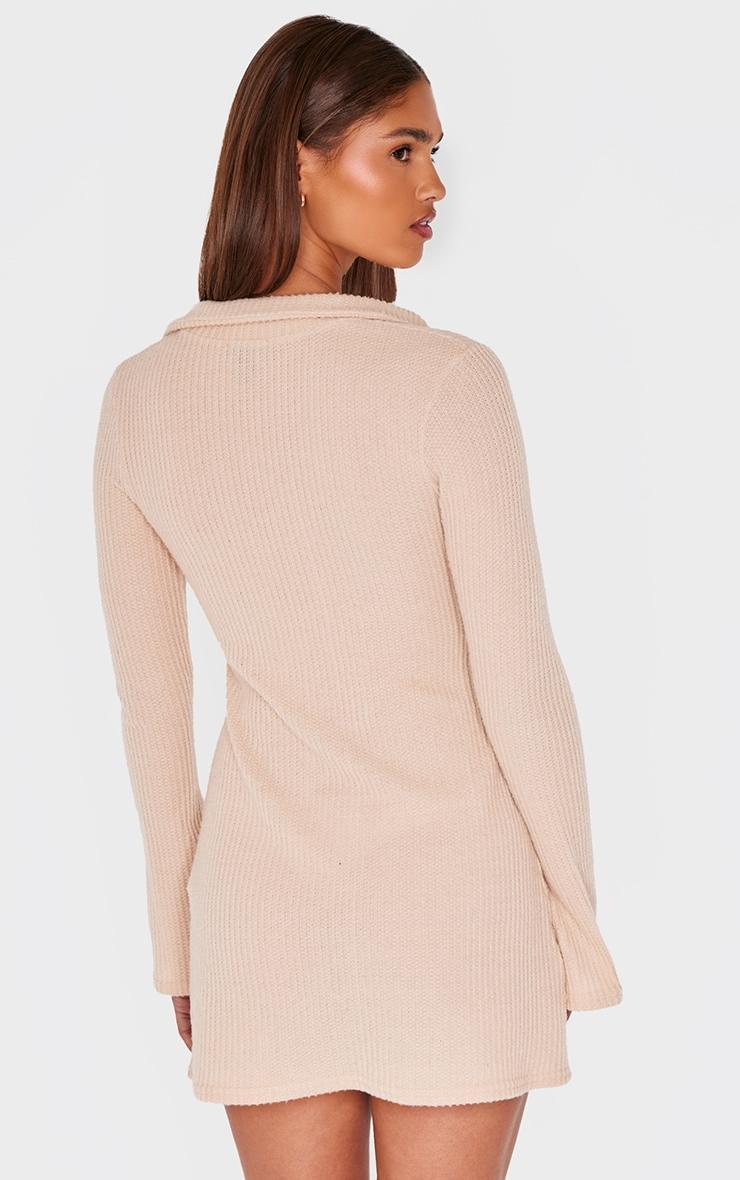 Stone Waffle Textured Long Sleeve Shift Dress Product Image