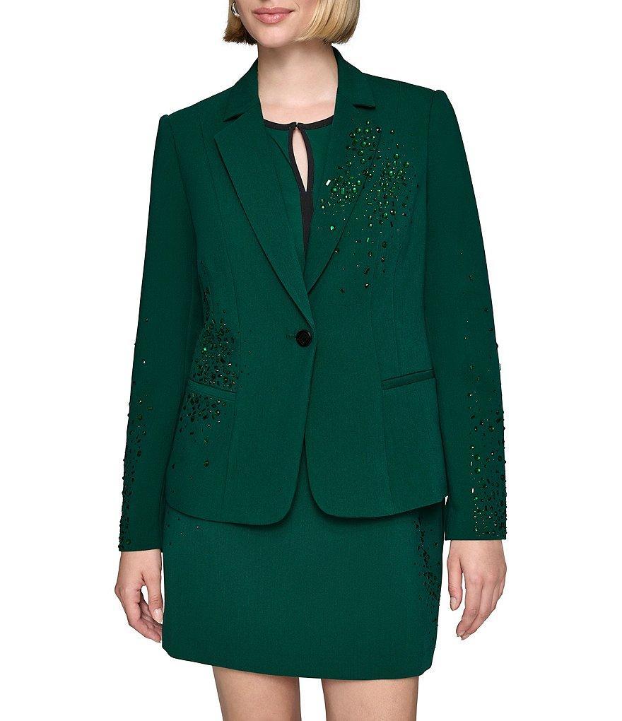 KARL LAGERFELD PARIS Rhinestone Embellished Lapel Collar Long Sleeve Coordinating Jacket Product Image