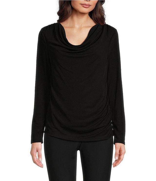 Donna Karan Draped Cowl Neck Long Sleeve Knit Top Product Image