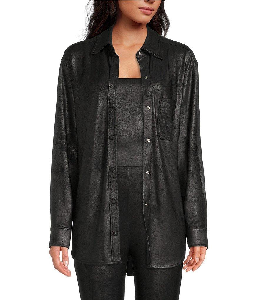 Gianni Bini Abriella Luxe Coated Notch Lapel Long Sleeve Statement Coordinating Shirt Jacket Product Image