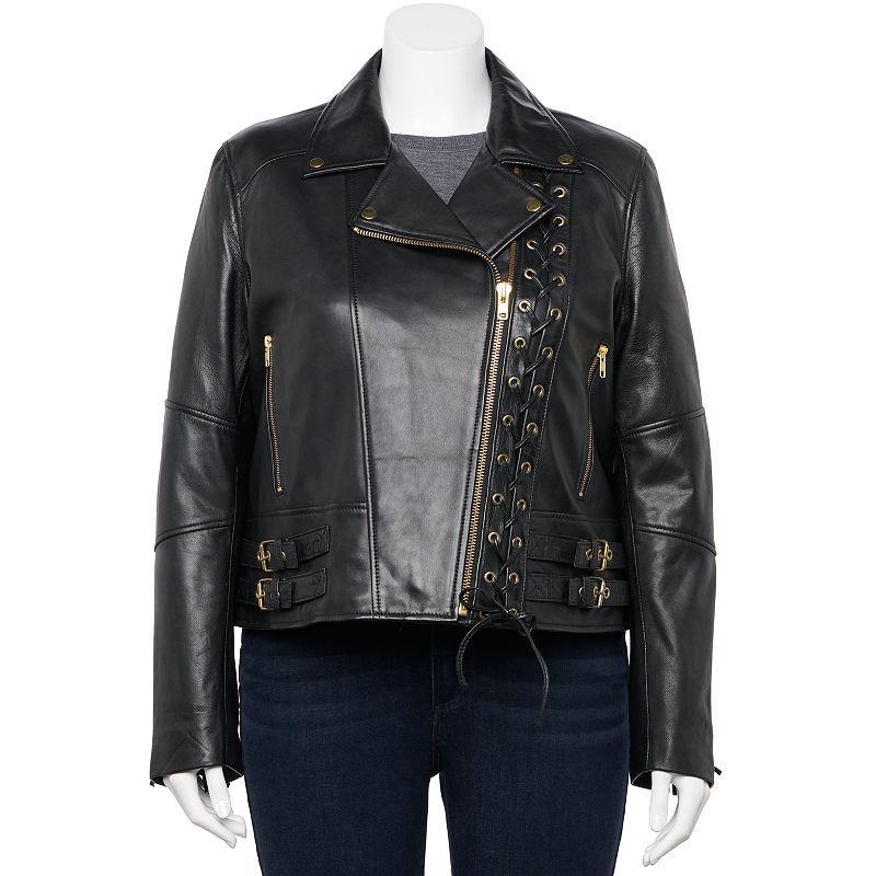 Plus Size Whet Blu Gisele Lace-Up Moto Jacket, Womens Product Image