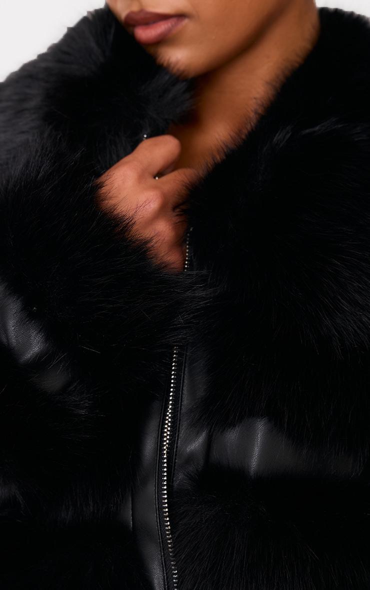 Black Plush Bubble Faux Fur Zip Up Jacket Product Image