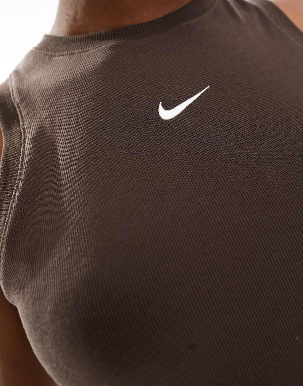 Nike Essential ribbed cropped tank top in brown Product Image