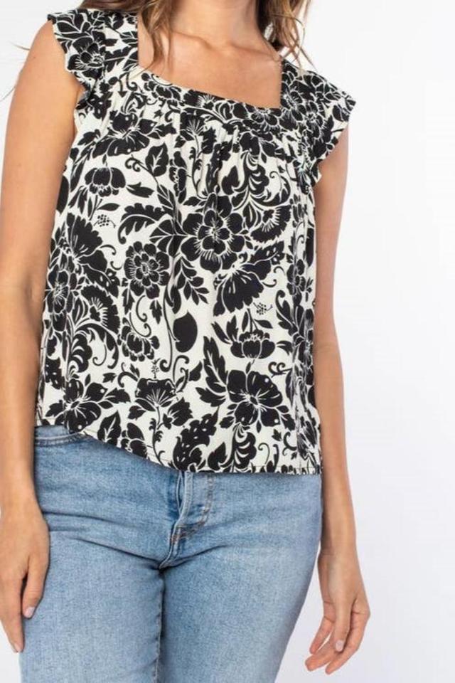 Floral Flutter Sleeve Square Neck Top Product Image