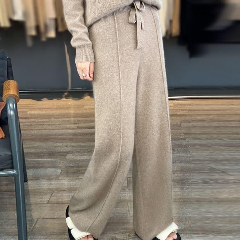 High Rise Plain Knit Wide Leg Pants Product Image