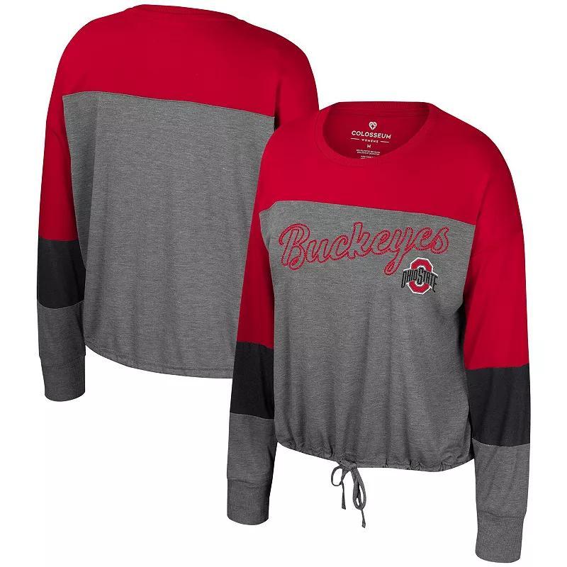 Womens Colosseum Gray Ohio State Buckeyes Twinkle Lights Tie Front Long Sleeve T-Shirt Product Image