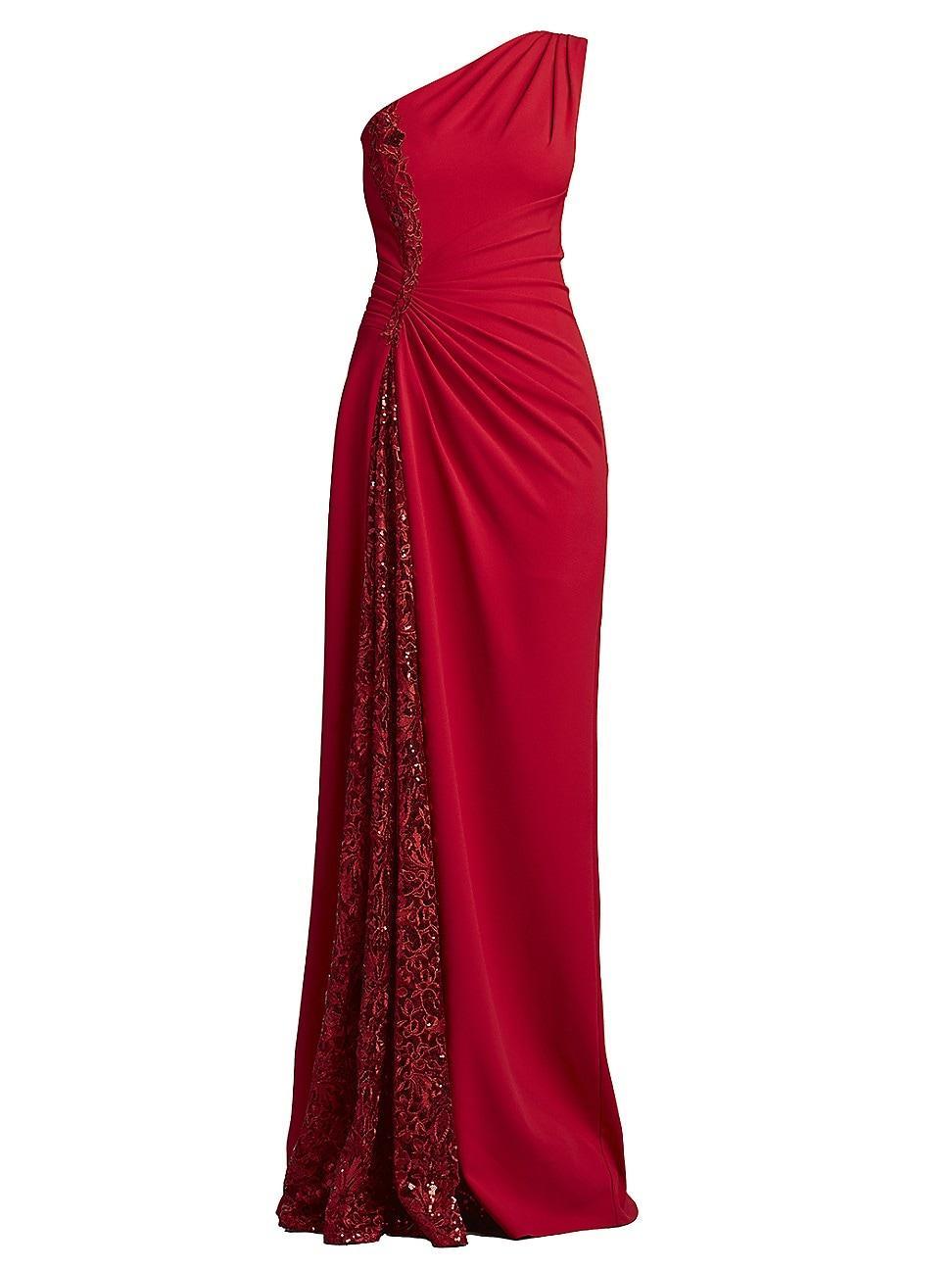 Tadashi Shoji Beaded Embroidery One-Shoulder Gown Product Image