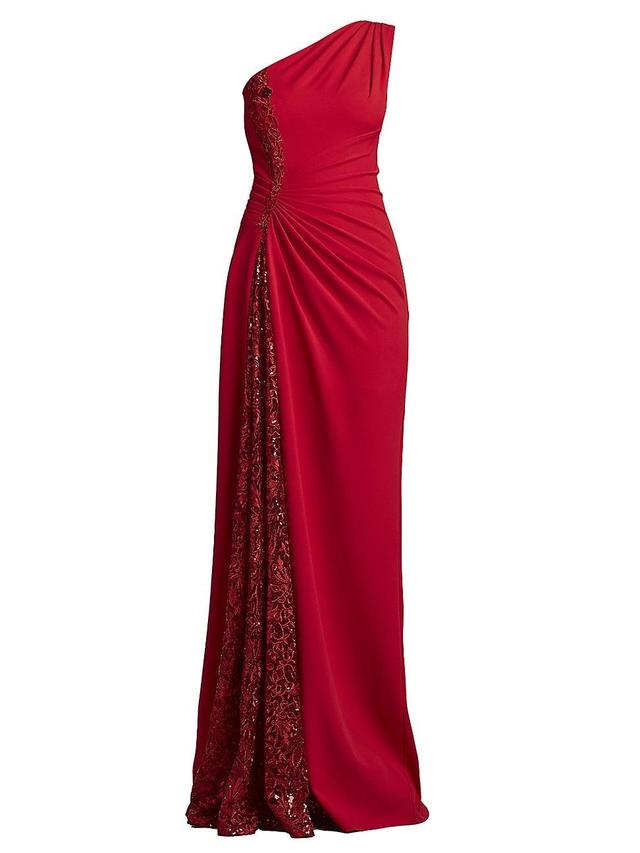 Womens One-Shoulder Lace-Insert Gown Product Image