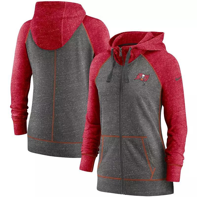 Womens Nike Heathered Charcoal/Red Tampa Bay Buccaneers Gym Vintage Raglan Full-Zip Hoodie Product Image