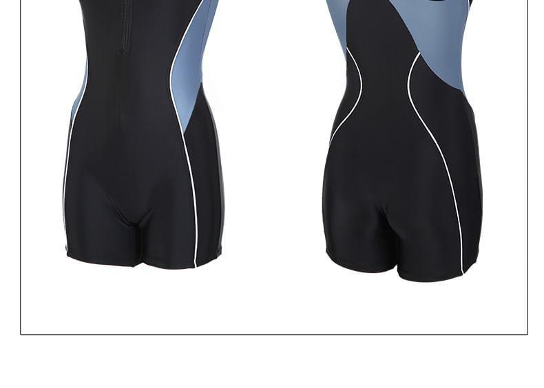 Sleeveless Half Zip Lettering Swimsuit Product Image