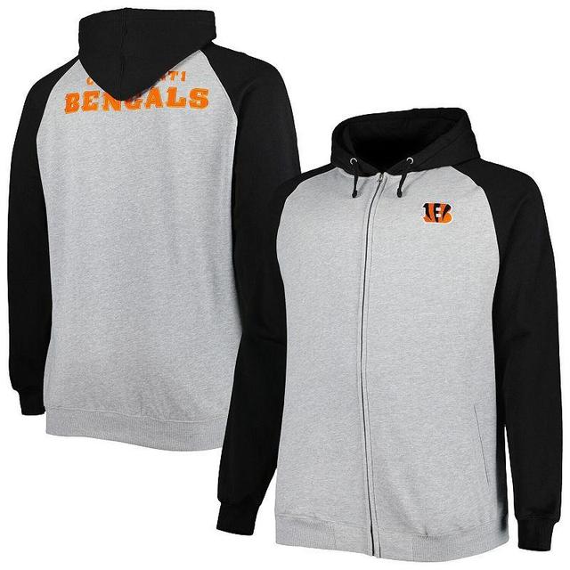 Mens Heather Gray Cincinnati Bengals Big & Tall Fleece Raglan Full-Zip Hoodie Jacket Product Image