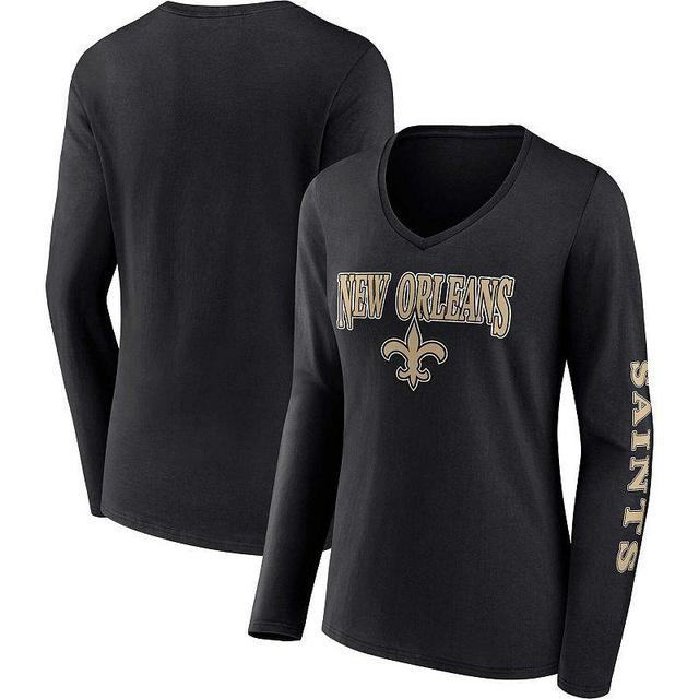 Womens Fanatics Branded New Orleans Saints Wordmark Long Sleeve V-Neck T-Shirt Product Image