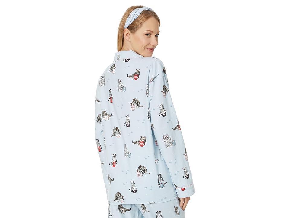 P.J. Salvage Flannel PJ Set with Headband Tint Coffee and Cats) Women's Pajama Sets Product Image