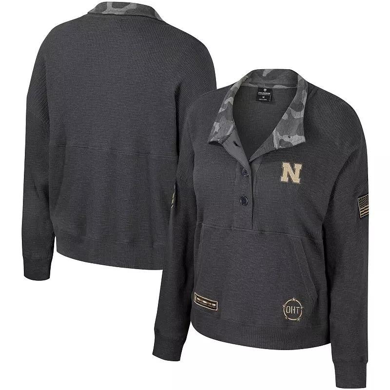 Womens Colosseum Heather Charcoal Nebraska Huskers OHT Military Appreciation Payback Henley Thermal Sweatshirt Product Image