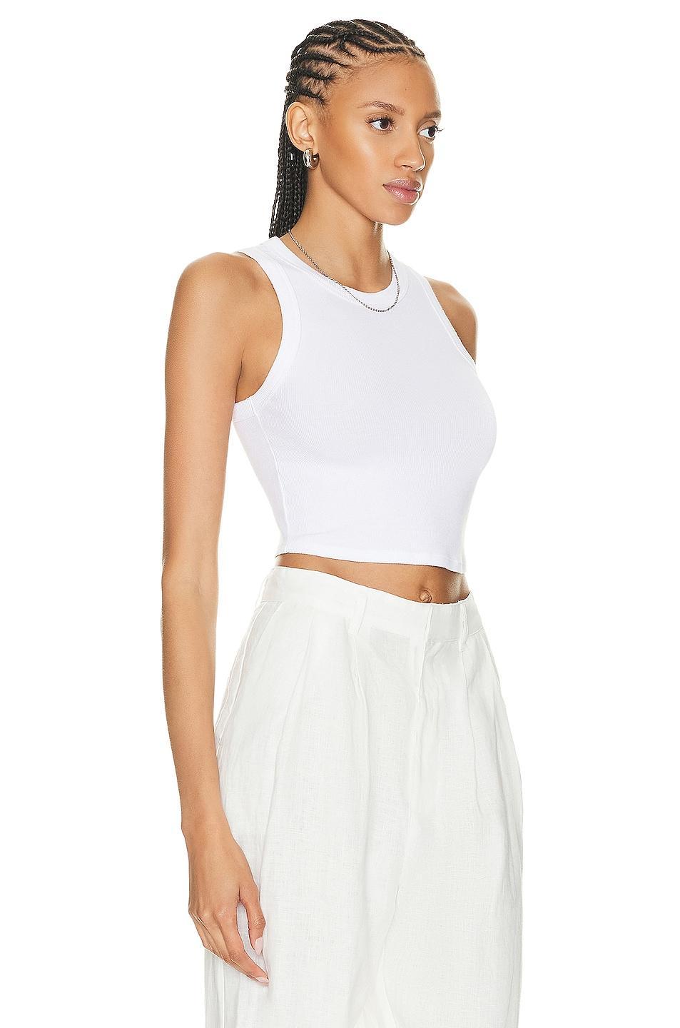 Enza Costa Stretch Silk Knit Cropped Bold Sheath Tank Top White. (also in L, S, XL, XS). Product Image