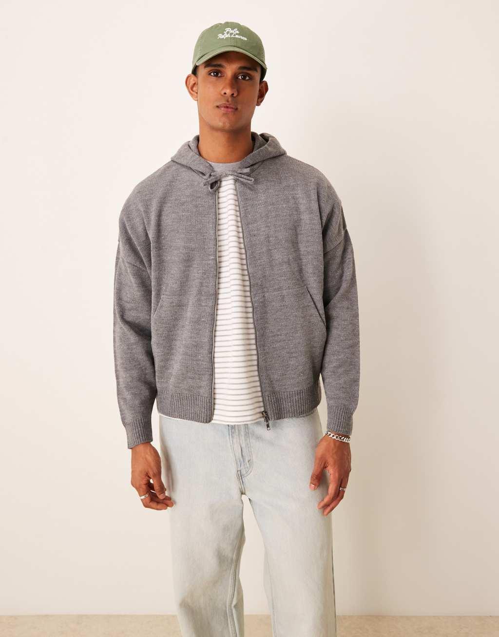 ASOS DESIGN extreme oversized boxy fit knitted hoodie in gray heather Product Image