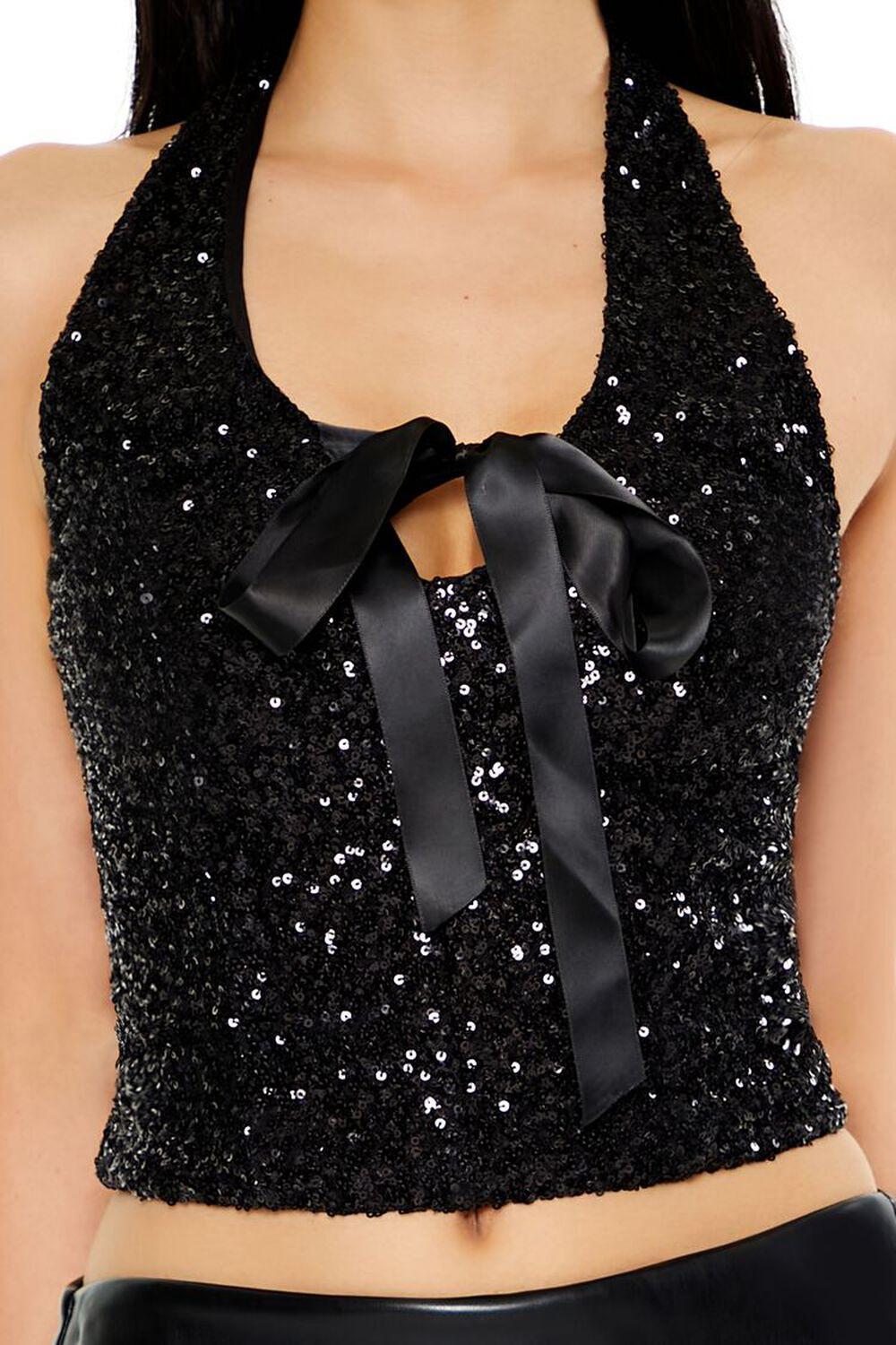 Sequin Cutout Bow Halter Crop Top | Forever 21 Product Image