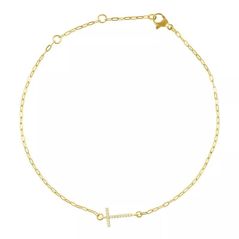 Adornia Gold Tone Cubic Zirconia Pave Sideways Initial Anklet, Womens Gold Tone T Product Image