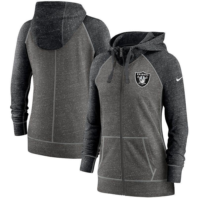 Womens Nike Heathered Charcoal/Navy Chicago Bears Gym Vintage Raglan Full-Zip Hoodie Product Image