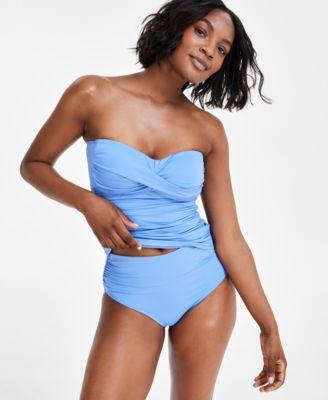 Ruched Tankini & High-Waist Bikini Bottoms Product Image