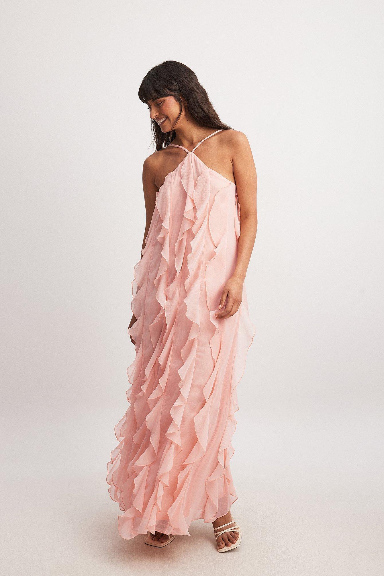 Structured Chiffon Ruffle Detail Maxi Dress Product Image