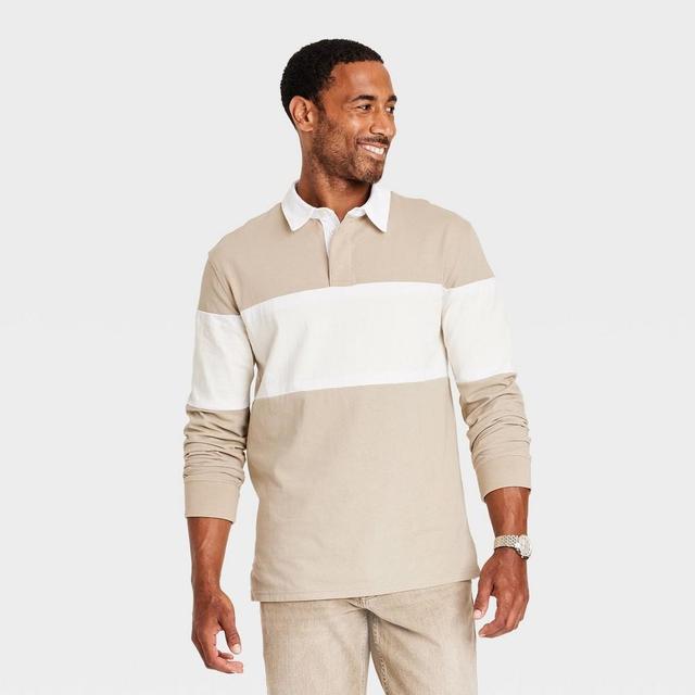 Mens Long Sleeve Rugby Polo Shirt - Goodfellow & Co Khaki M Product Image