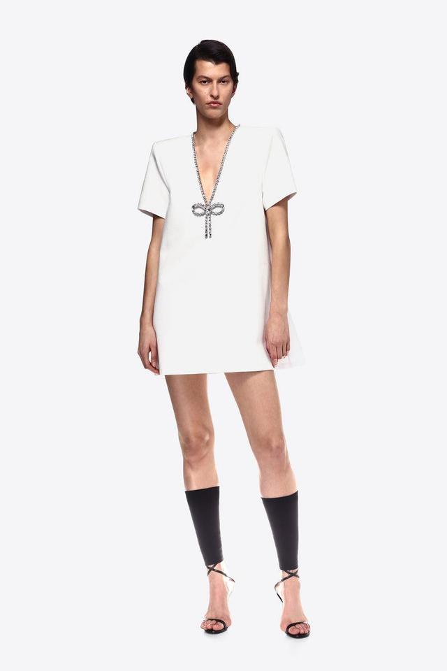 Crystal Bow V-Neck T-Shirt Dress Product Image