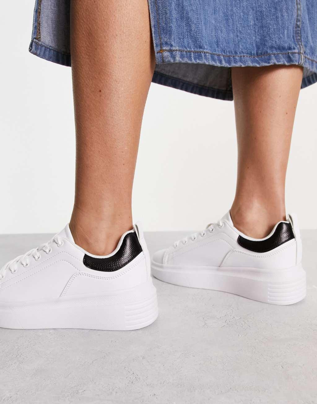 Truffle Collection chunky sneakers in white with black back tab Product Image