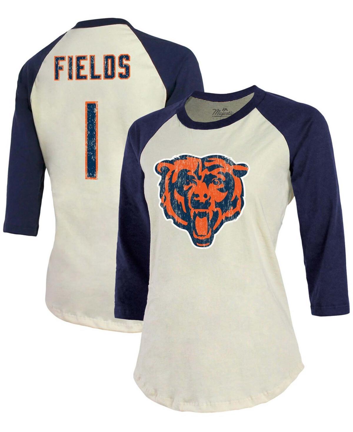 Womens Justin Fields Cream Chicago Bears Player Name Number Raglan 3/4 Sleeve T-shirt - Cream Product Image