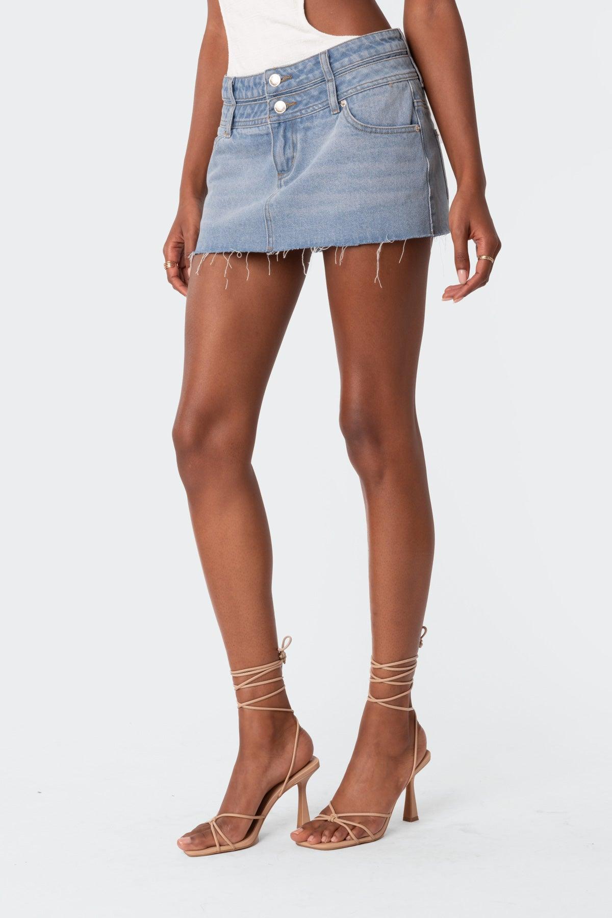 Double Waist Denim Mini Skirt Product Image