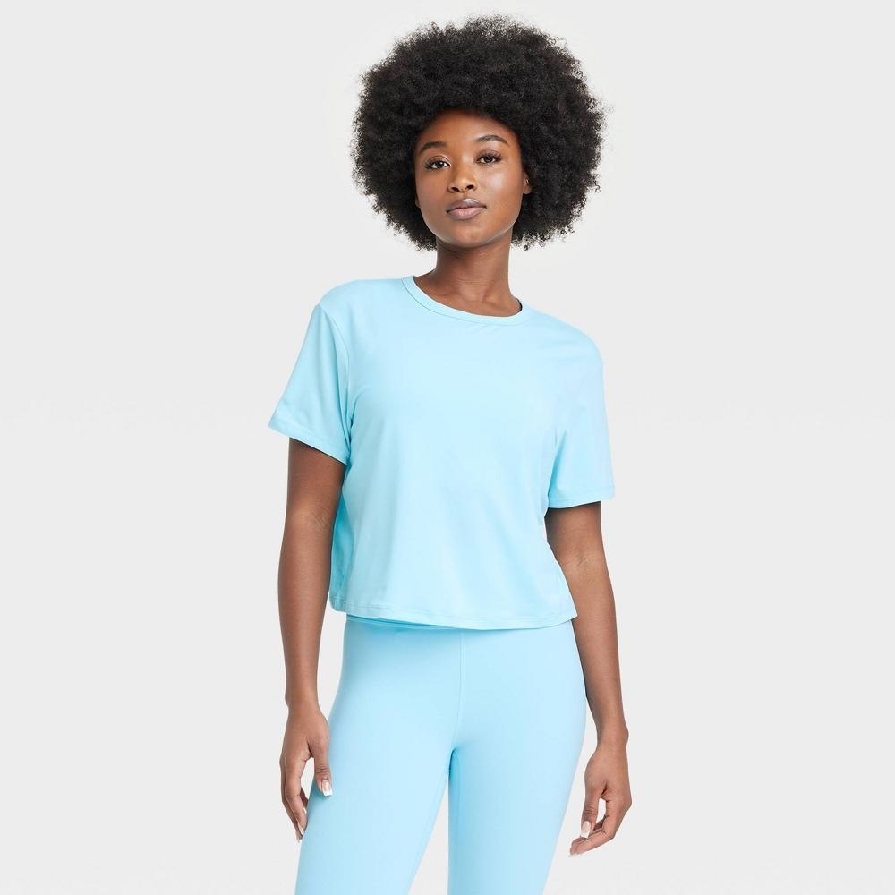 Womens Essential Crewneck Short Sleeve Top - All In Motion Light Blue M Product Image