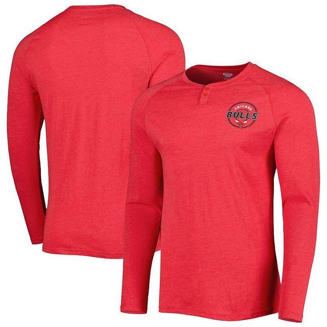 Mens Concepts Sport Heathered Red Chicago Bulls Left Chest Henley Raglan Long Sleeve T-shirt Product Image