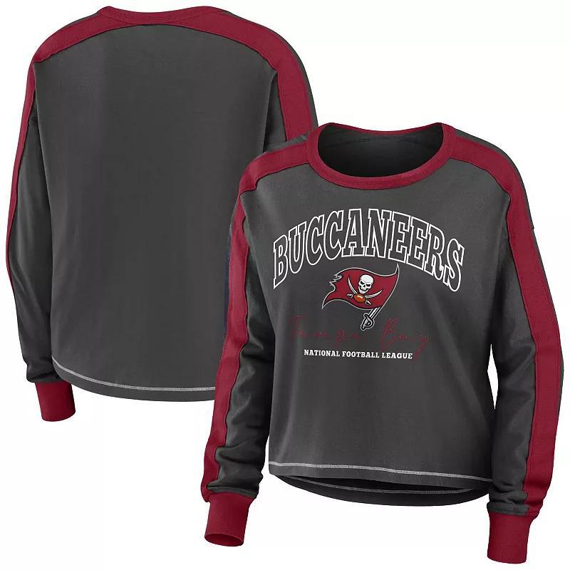 Womens WEAR by Erin Andrews Pewter/Red Tampa Bay Buccaneers Color Block Long Sleeve T-Shirt Product Image