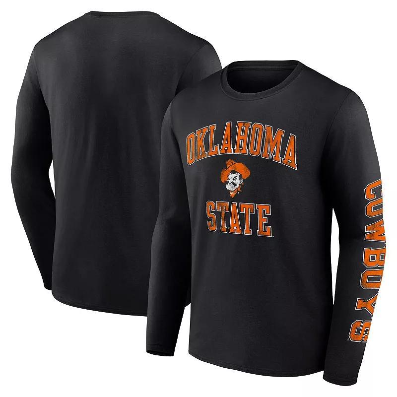 Mens Fanatics Black Oklahoma State Cowboys Distressed Arch Over Logo Long Sleeve T-shirt Product Image