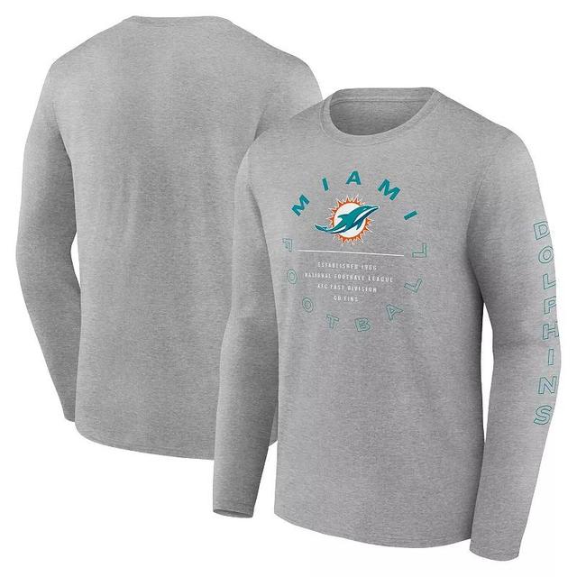 Mens Fanatics Heather Gray Miami Dolphins Stat Sheet Long Sleeve T-Shirt Product Image