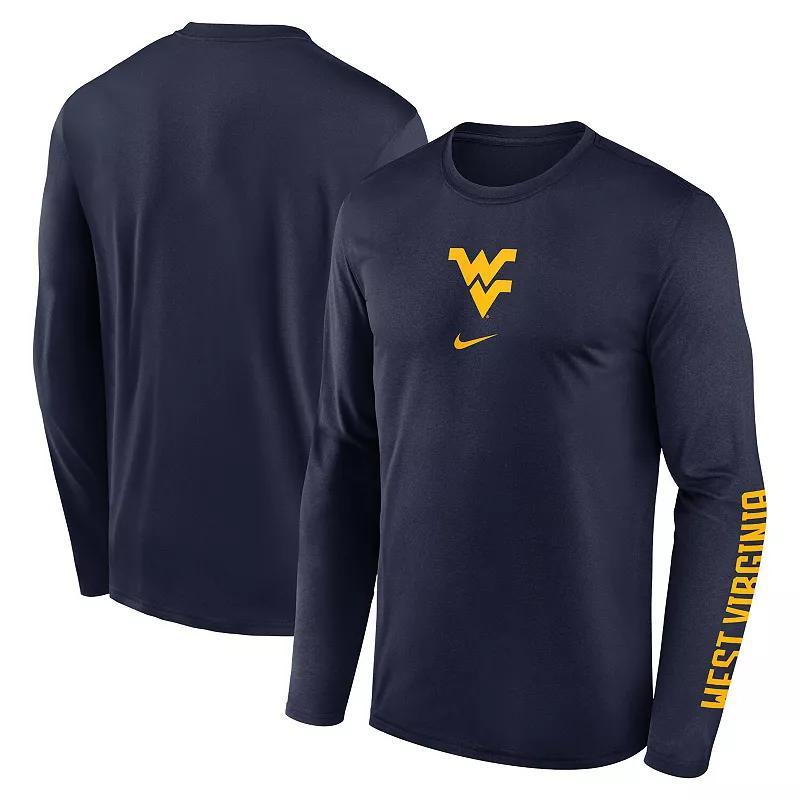 Mens Nike West Virginia Mountaineers Primetime Center Lockup Two-Hit Legend Long Sleeve T-Shirt Blue Product Image